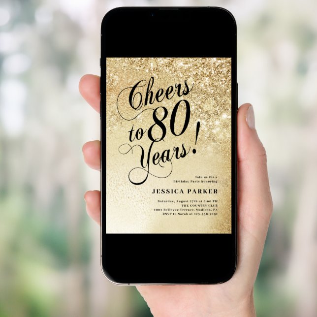 Elegant Gold 80th Birthday Invitation (Front Digital)
