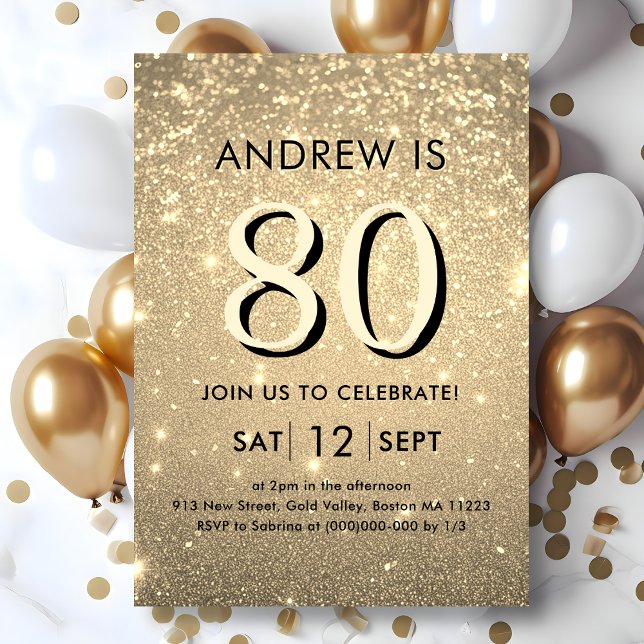 Elegant Gold 80th Birthday Invitation (Creator Uploaded)