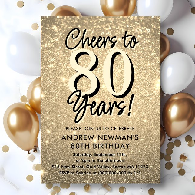 Elegant Gold 80th Birthday Invitation (Creator Uploaded)