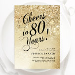 Elegant Gold 80th Birthday Invitation<br><div class="desc">Elegant 80th birthday party invitation. Elegant design in faux glitter gold and black. Features typography script font and confetti. Perfect for a stylish women's bday celebration. Personalize with your own details. Message me if you need custom age. Printed Zazzle invitations or instant download digital printable template.</div>