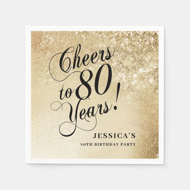 Elegant Gold 80th Birthday Napkins (Front)