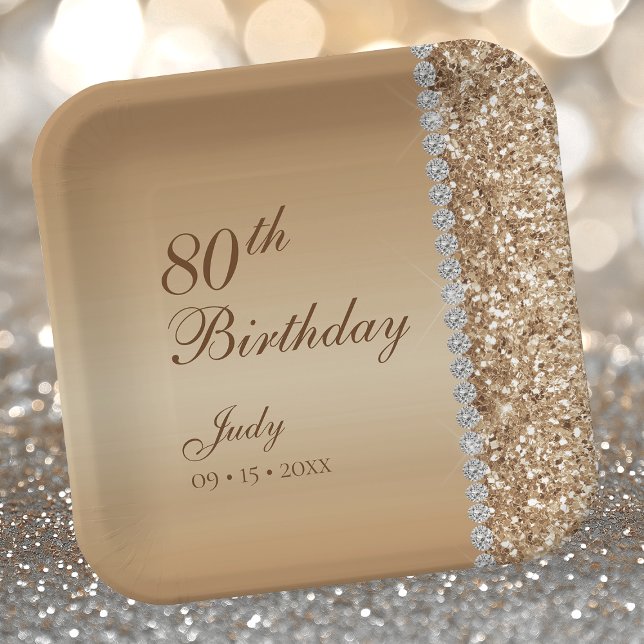 Elegant Gold 80th Birthday Paper Plates (Creator Uploaded)