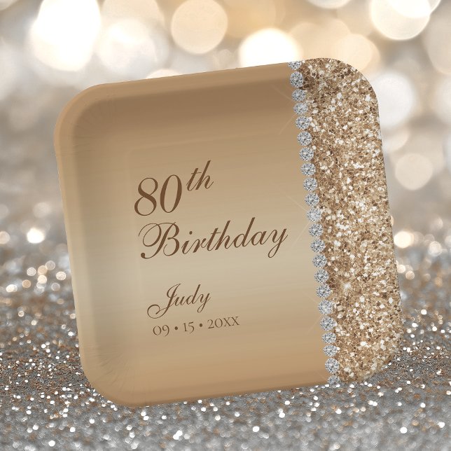 Elegant Gold 80th Birthday Paper Plates (Creator Uploaded)