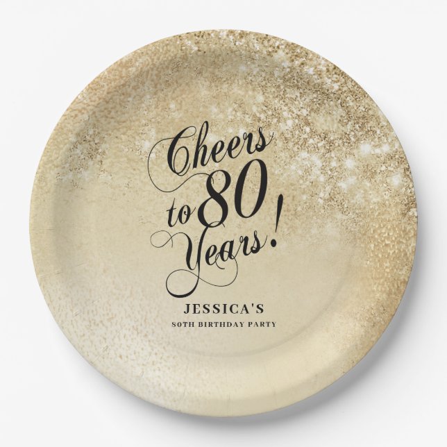 Elegant Gold 80th Birthday Paper Plates (Front)