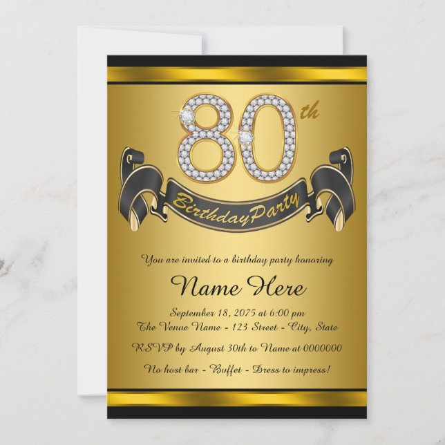 Elegant Gold 80th Birthday Party Invitation (Front)