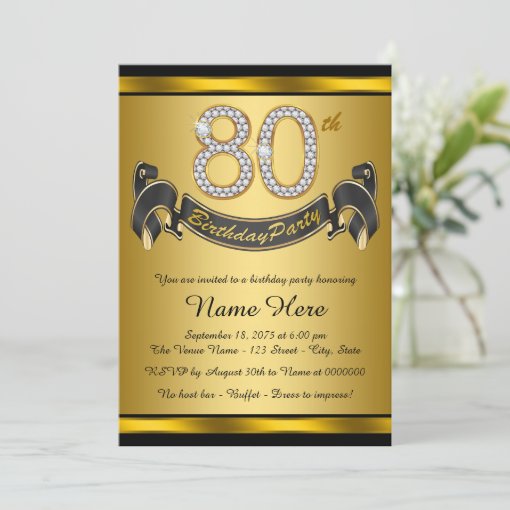 Elegant Gold 80th Birthday Party Invitation | Zazzle