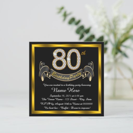 Elegant Gold 80th Birthday Party Invitation | Zazzle