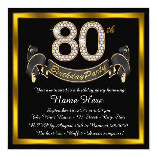 elegant gold 80th birthday party invitation zazzle com