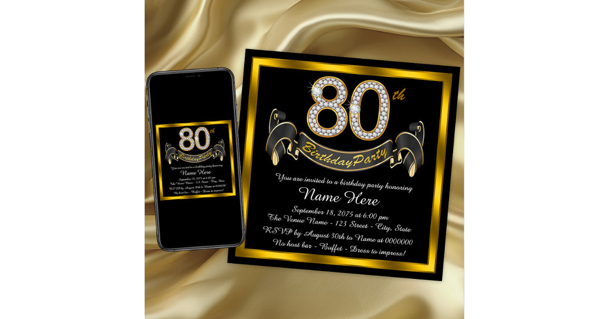 Elegant Gold 80th Birthday Party Invitation | Zazzle