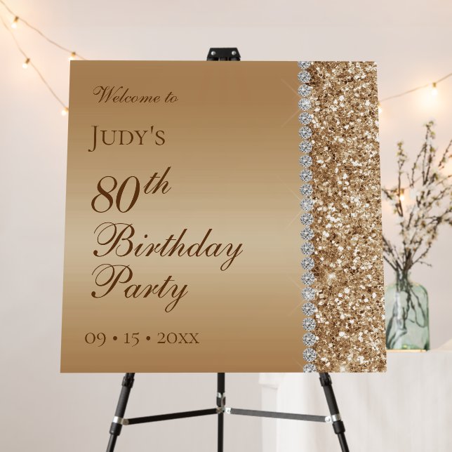 Elegant Gold 80th Birthday Party Welcome Sign (In Situ (Stand))