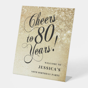Elegant Gold 80th Birthday Pedestal Sign