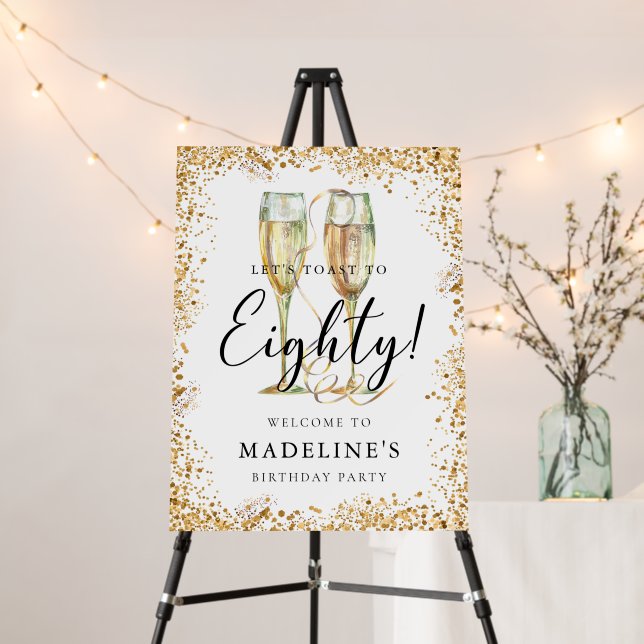 Elegant Gold 80th Birthday Welcome Foam Board (In Situ (Stand))