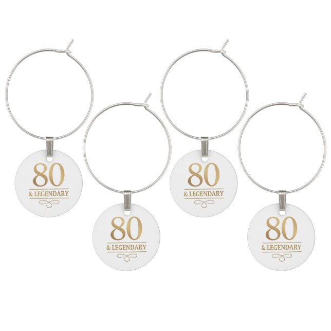 Elegant Gold 80th & Legendary Birthday Wine Charm (Staggered)