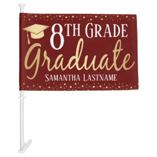 Elegant Gold 8th Grade Graduate Car Flag