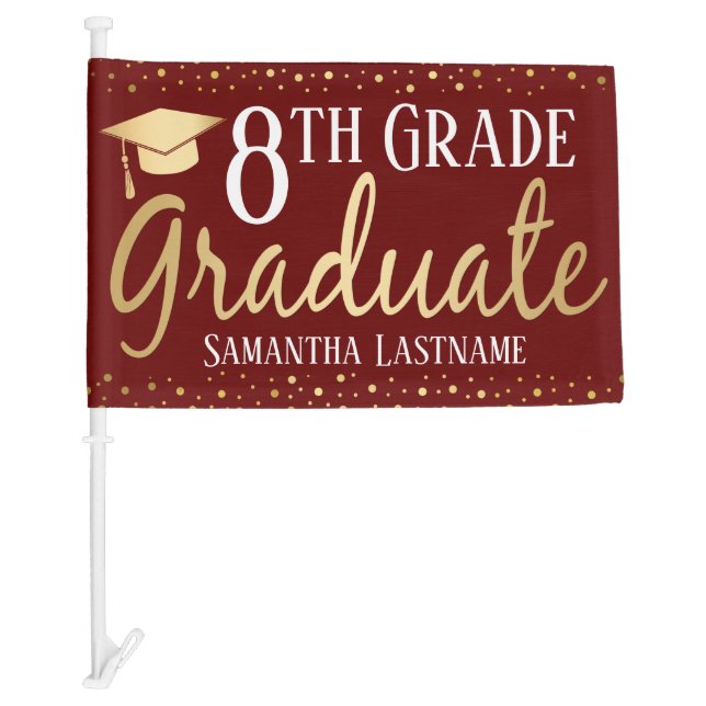 Elegant Gold 8th Grade Graduate Car Flag (Front)
