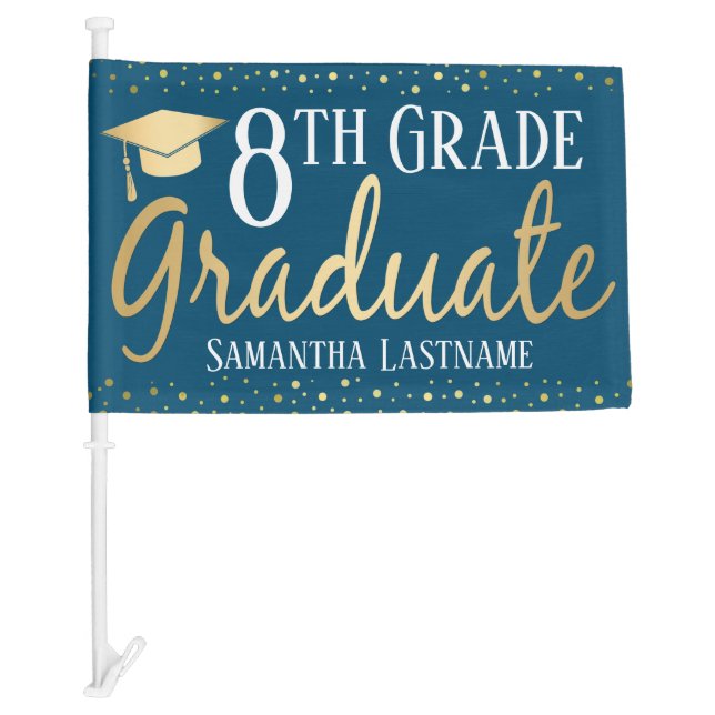 Elegant Gold 8th Grade Graduate Car Flag (Front)
