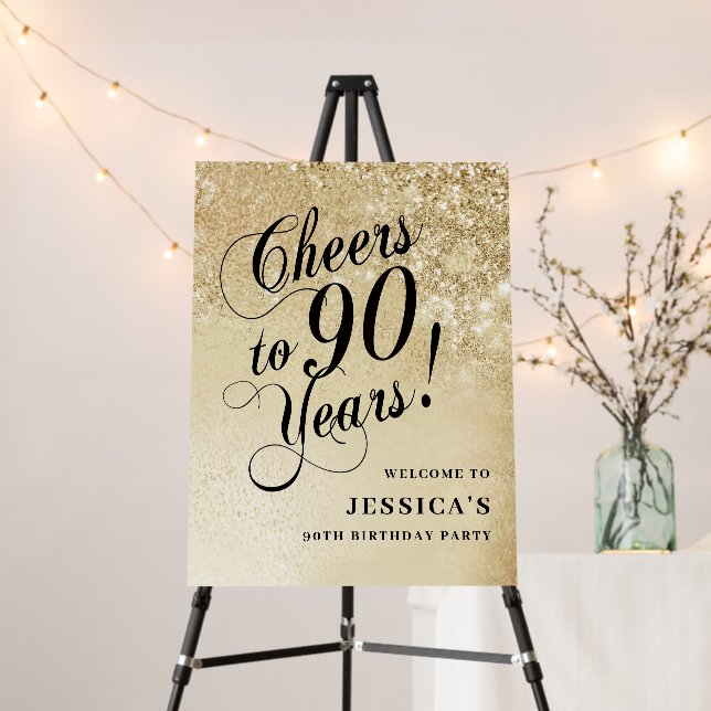 Elegant Gold 90th Birthday Foam Board (In Situ (Stand))