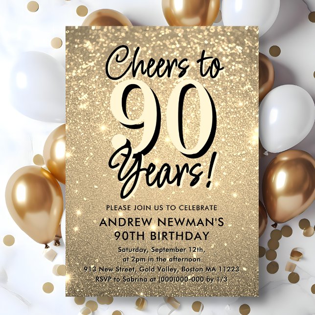 Elegant Gold 90th Birthday Invitation (Creator Uploaded)