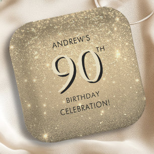 Elegant Gold 90th Birthday  Paper Plates
