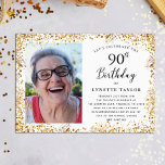 Elegant Gold 90th Birthday Party Invitation<br><div class="desc">This elegant 90th Birthday Party invitation is perfect for anyone looking to toast to being 90 and still fabulous! The design features a glamorous golden glitter border and elegant handwritten script typography. Easily upload your own photo and edit all the details using the template provided. Please contact the designer for...</div>