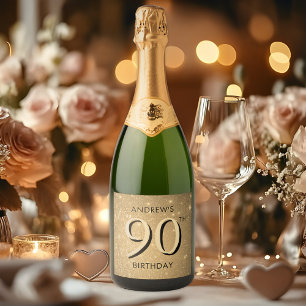 Elegant Gold 90th Birthday Sparkling Wine Label