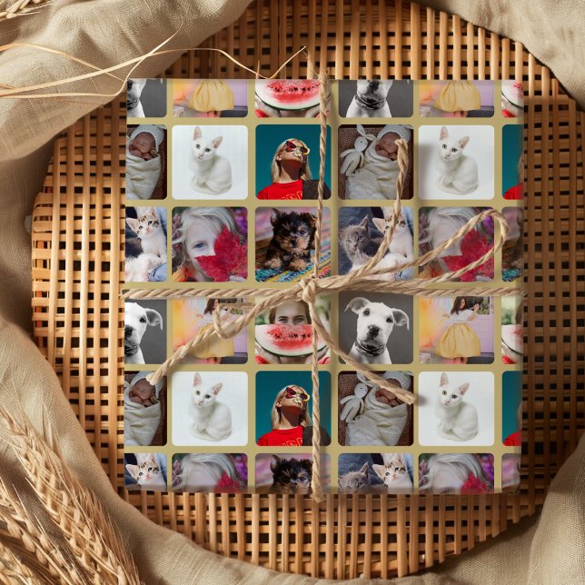 Elegant Gold 9 Photo Square Insta Pattern  Wrapping Paper Sheets (Creator Uploaded)