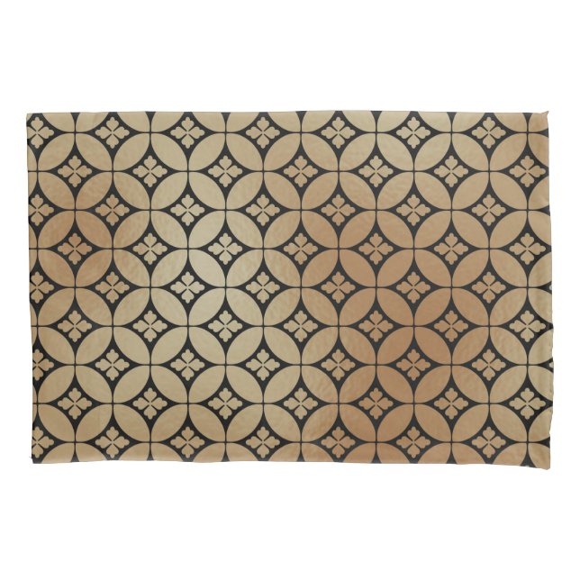 Elegant Gold Abstract Floral Circles Pattern | Pillow Case (Front-Left)