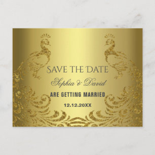Elegant Gold Abstract Peacock Wedding Announcement Postcard