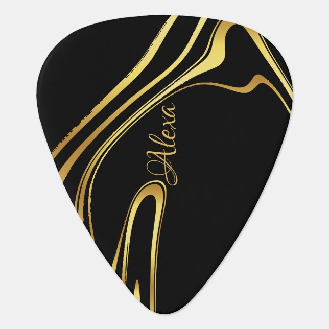 Elegant gold abstract swirly design guitar pick (Front)