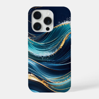 Elegant gold-accented ocean waves iPhone 15 pro case