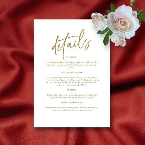 Elegant Gold Accented Wedding Details Enclosure Card