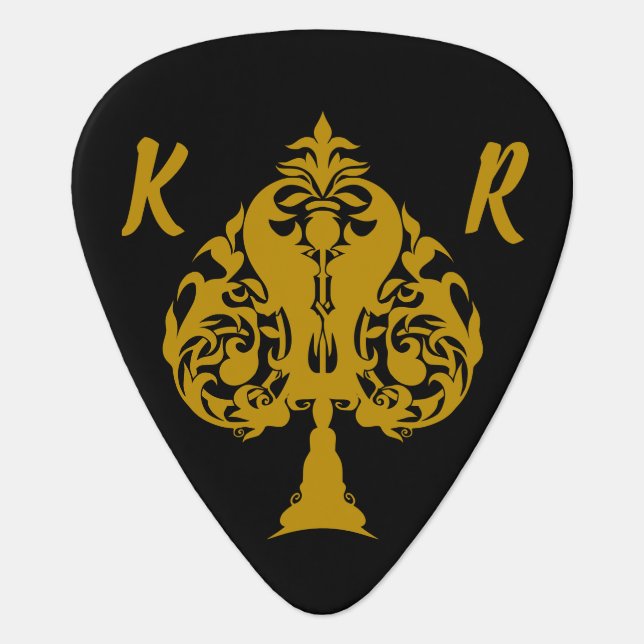 Elegant Gold Ace of Spades Monogrammed Custom Guit Guitar Pick (Front)