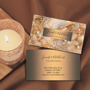 Elegant Gold Agate Glitter Script Business Card