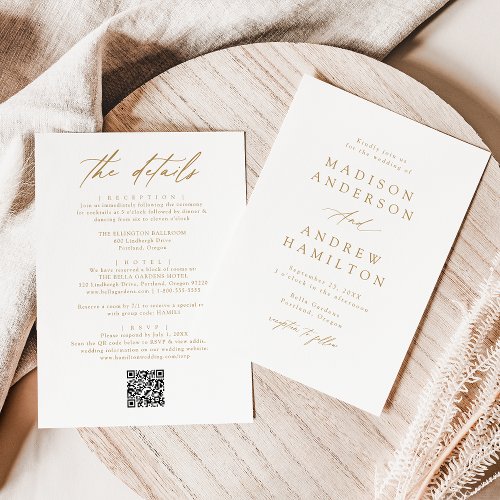 Elegant Gold All In One QR Code Wedding Invitation