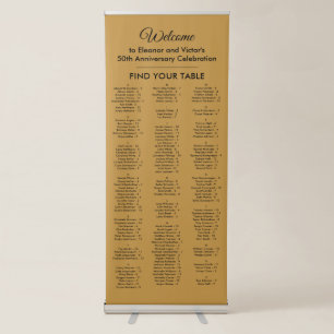 Elegant Gold Alphabetical 150 Guest Seating Chart Retractable Banner