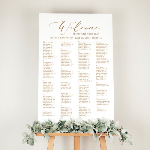 Elegant Gold Alphabetical Wedding Seating Chart  Foam Board