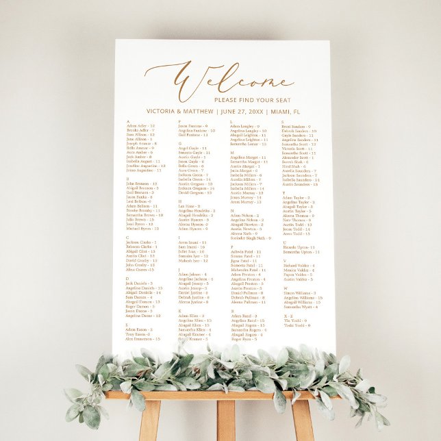 Elegant Gold Alphabetical Wedding Seating Chart  Foam Board (Creator Uploaded)