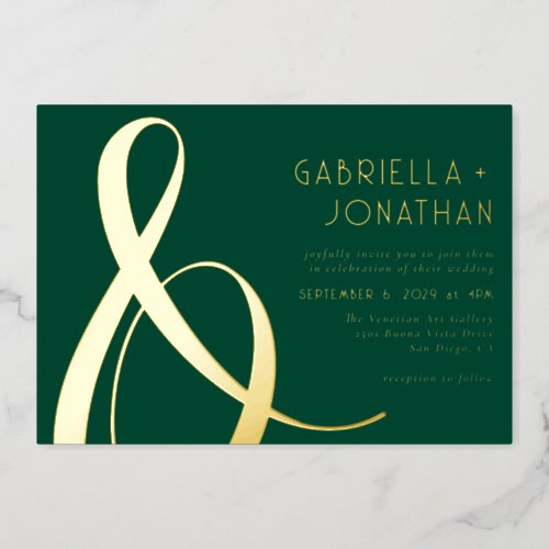 Elegant Gold Ampersand Emerald Green Wedding Foil Invitation