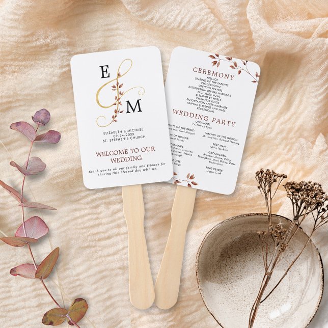 Elegant Gold Ampersand Fall Wedding Program Hand Fan (Creator Uploaded)