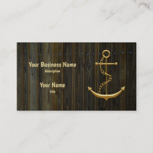 Elegant Gold Anchor Rustic Dock Wood Modern  Business Card
