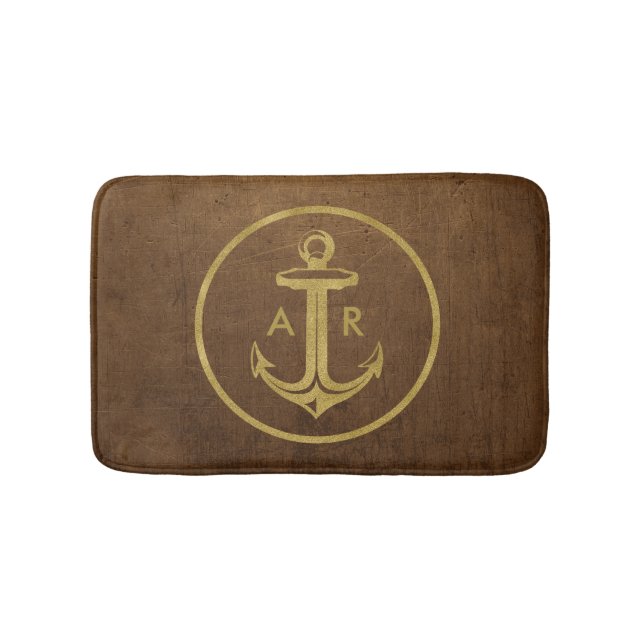 Elegant gold anchor with initials | Nautical Gifts Bath Mat (Front)