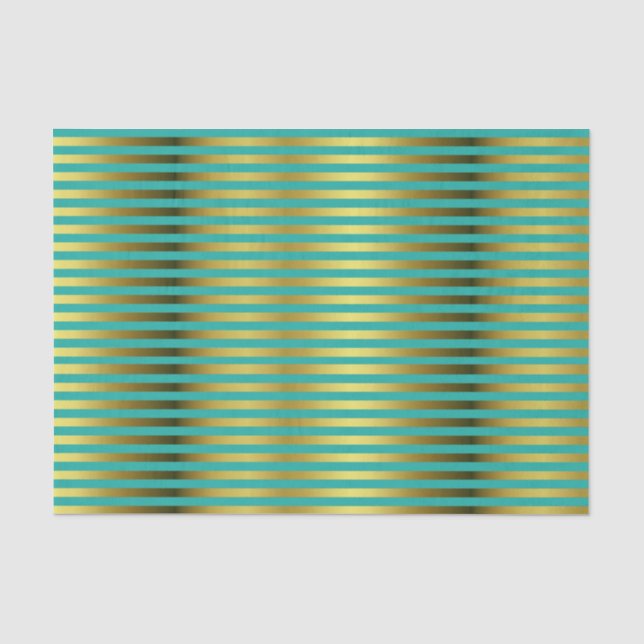 Elegant Gold and Aqua Striped Tissue Paper (Front)