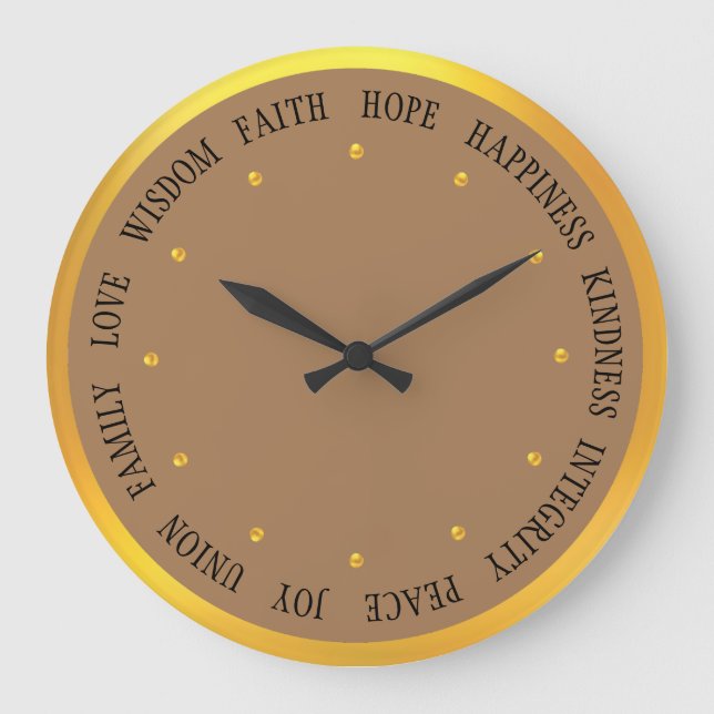 Elegant Gold and Beige Good Vibes Large Clock (Front)
