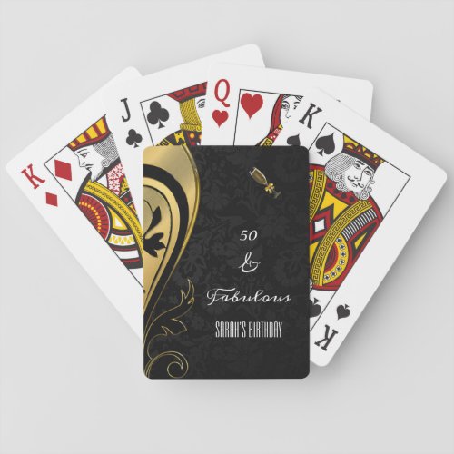 Elegant Gold and Black 50 and Fabulous Birthday Poker Cards