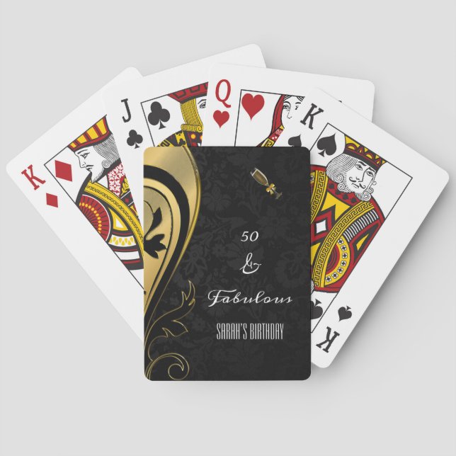 Elegant Gold and Black 50 and Fabulous Birthday Poker Cards (Back)