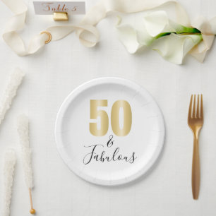 Elegant gold and black 50 and Fabulous Paper Plates