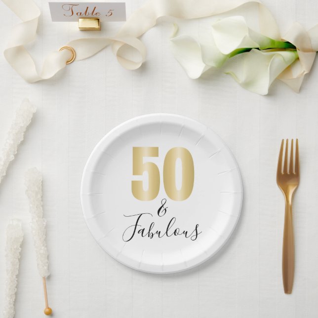 Elegant gold and black 50 and Fabulous  Paper Plates (Wedding)