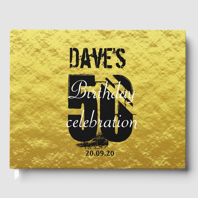 Elegant Gold and Black 50th Any Age Birthday Guest Book (Front)