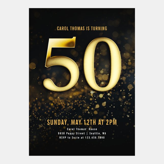 Elegant Gold and Black 50th Birthday Invitation (Front)