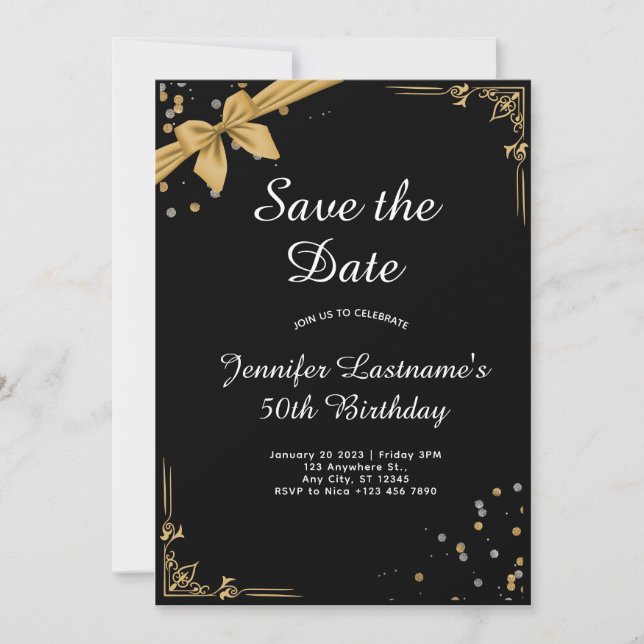 Elegant Gold and Black 50th Birthday Invitation (Front)
